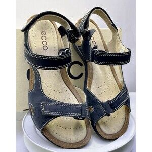 ECCO Passion NIB Nubuck Leather Black Walking Sandals Womens 6-6.5